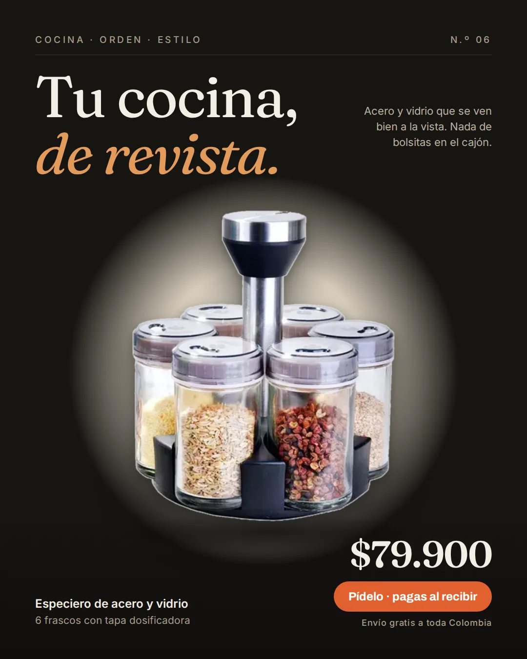 Especiero Giratorio 360° · 6 frascos