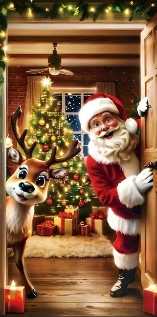 Diseño Papá Noel y reno en la puerta